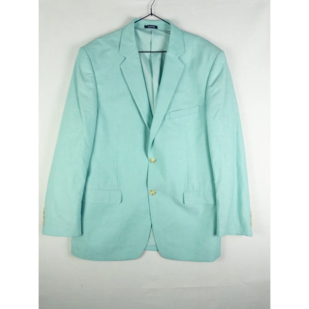 Saddlebred Mint Turquoise Sport Coat Blazer Mens Gingham Lined 42R Preppy Countr